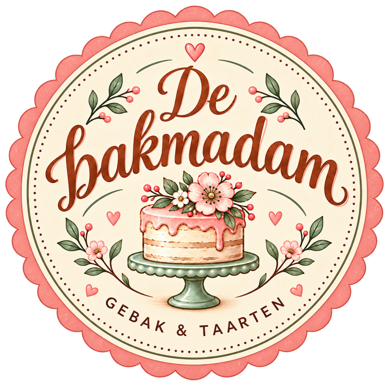 De bakmadam — rond vintage logo met gekartelde rand